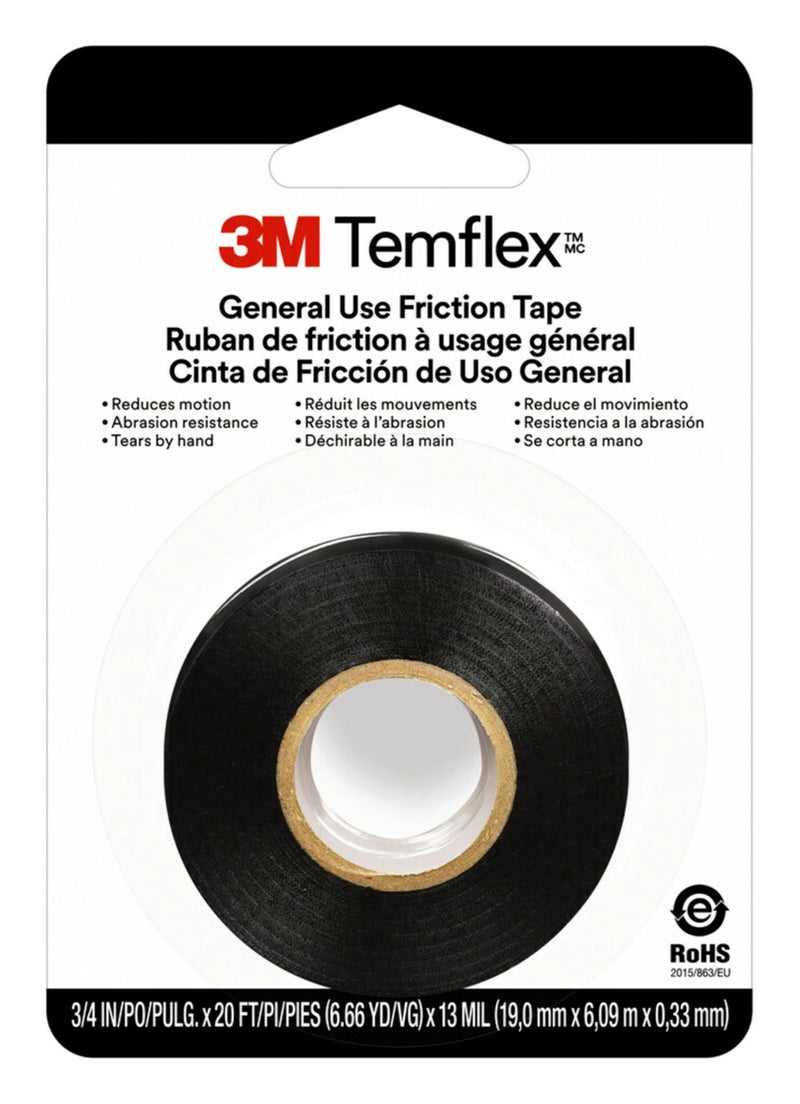 3M Temflex Vinyl Electrical Tape, 1700, 3/4 in x 60 ft, Black 1.5core (3-Roll) - Image 2