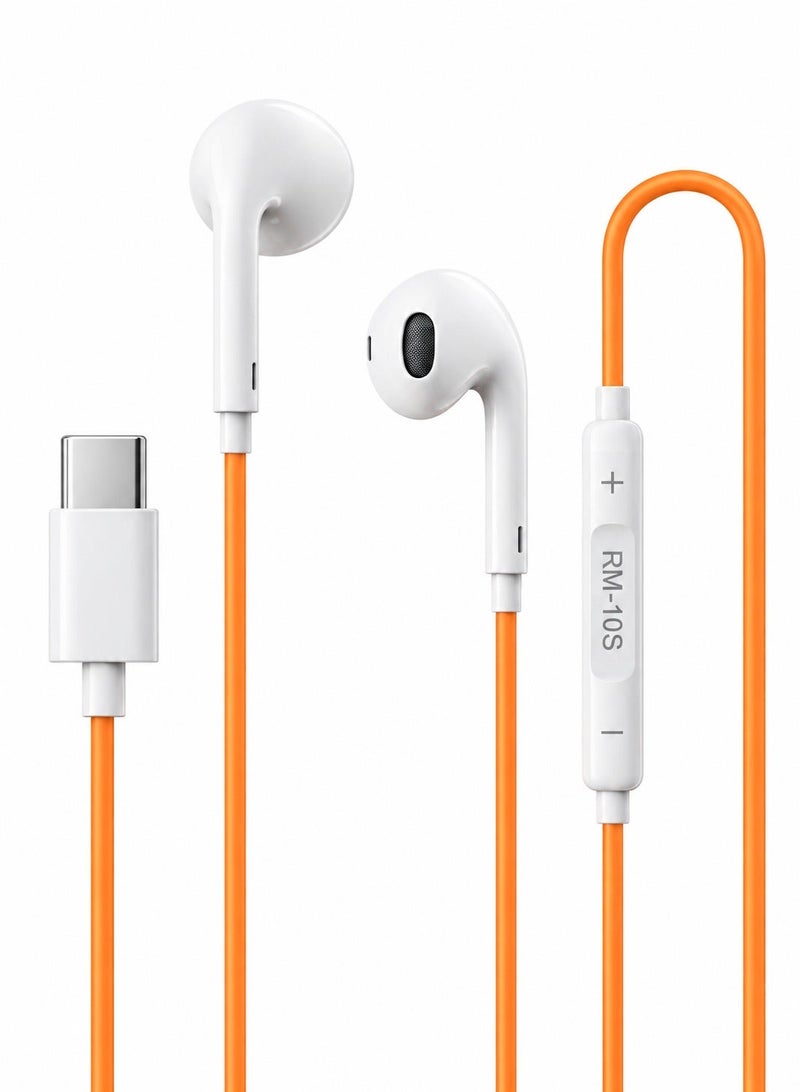 ريماكس سماعات أذن سلكية REMAX RM-10a بمنفذ USB Type-C مع ميكروفون وتحكم في مستوى الصوت وصوت ستيريو HD - برتقالي - Image 1