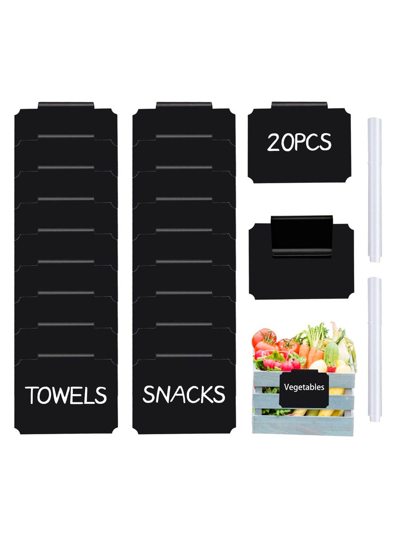 SYOSI Basket Labels Clip On, Reusable Labels for Storage Bins, Removable Chalk Labels for Containers, Kitchen Closet Baskets and Storage Basket Hanging Labels Clip with 2 White Chalk Markers (20 Pieces) - Image 1