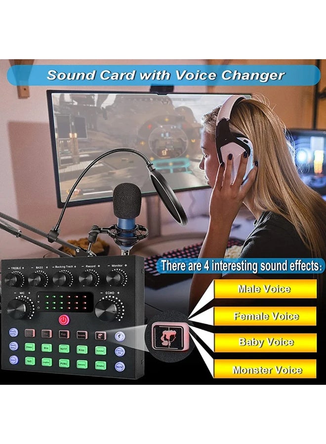 مجموعة ZFSZ الكاملة للبث المباشر - ميكروفون مكثف BM800 مزود بمزج صوت V8S، وحامل ذراع قابل للتعديل، وحامل مقاوم للاهتزاز، وفلتر صوت، وإعداد صوت احترافي للبودكاست ويوتيوب وتيك توك - Image 4