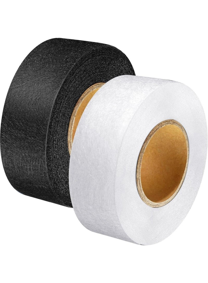 Iron-On Fabric Tape, Heavy Duty Fusible Adhesive Hemming Strip to Repair Curtains, Clothes, Pants, Pillow Case, Uniform, No Sewing, Black+White - Image 1