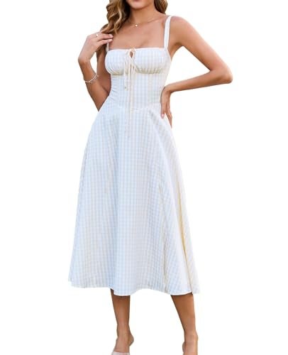 GLNEGE Women Summer Corset Midi Dress 2026 Floral Wedding Guest Flowy Slit Lace Up Dresses Tea Party A Line Casual Milkmaid Sundress - Image 1