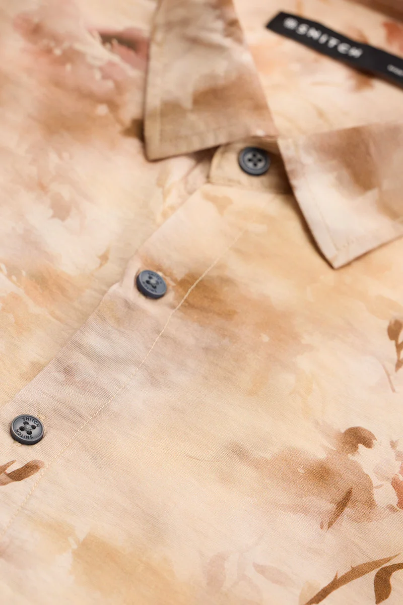 سنيتش Peach Abstract Long Sleeve Slim Fit Casual Shirt