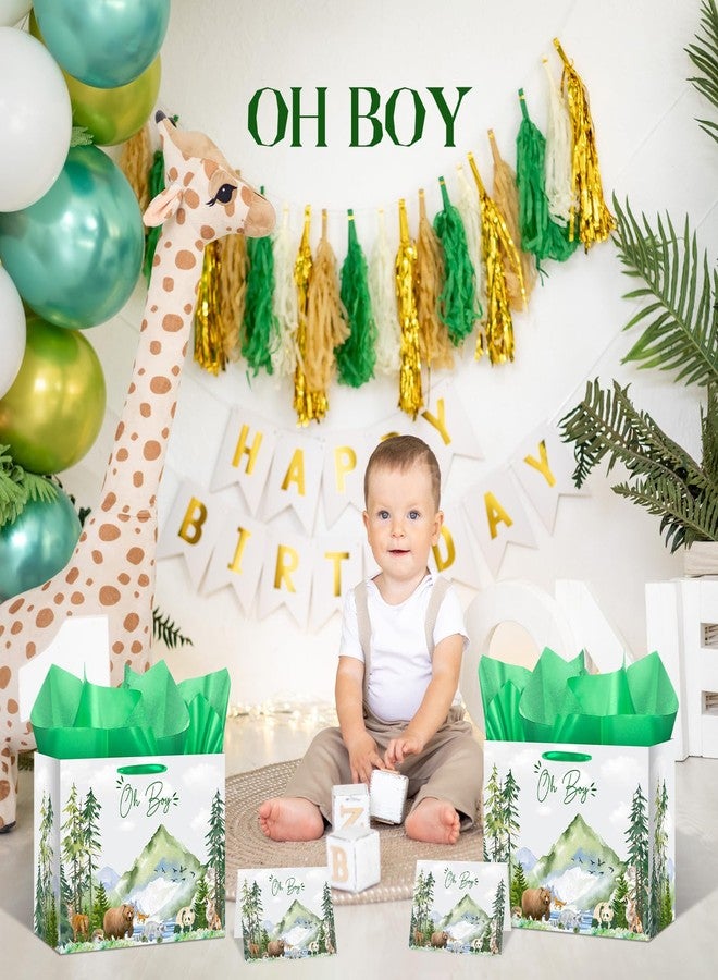 LUUFILx Oh Boy Gift Bags Let The Adventure Begin Awaits Gift Bag with Greeting Card and Tissue Paper Adventure Awaits Decorations Watercolor Greenery Forest Wrapping Paper Bag for Baby Shower Christmas Party - Image 3