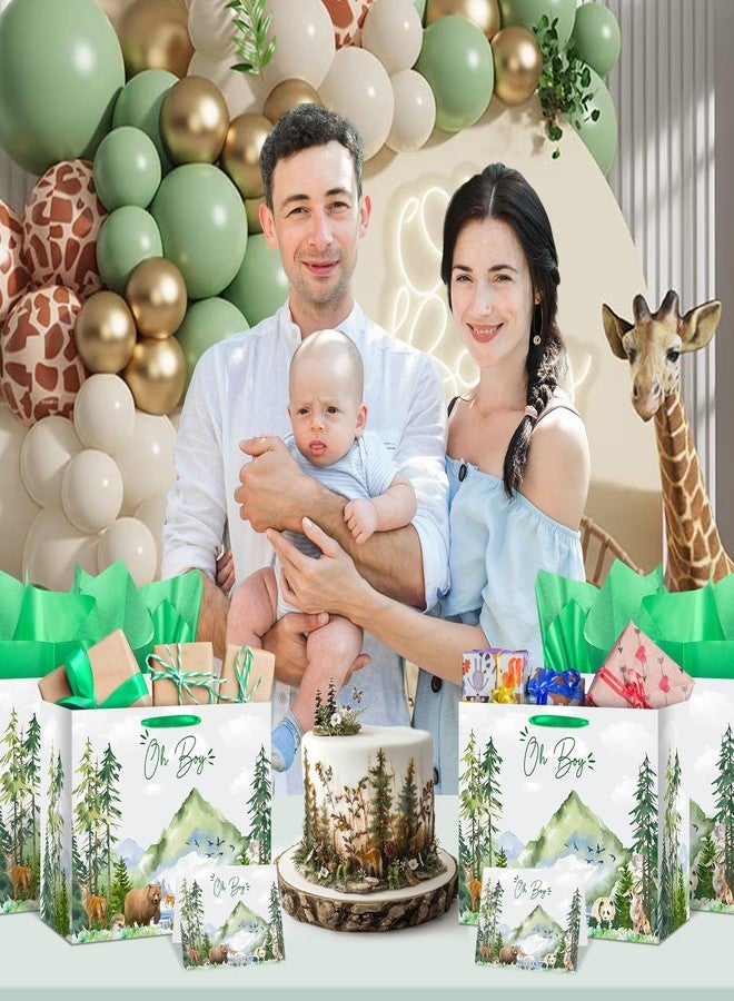 LUUFILx Oh Boy Gift Bags Let The Adventure Begin Awaits Gift Bag with Greeting Card and Tissue Paper Adventure Awaits Decorations Watercolor Greenery Forest Wrapping Paper Bag for Baby Shower Christmas Party - Image 4