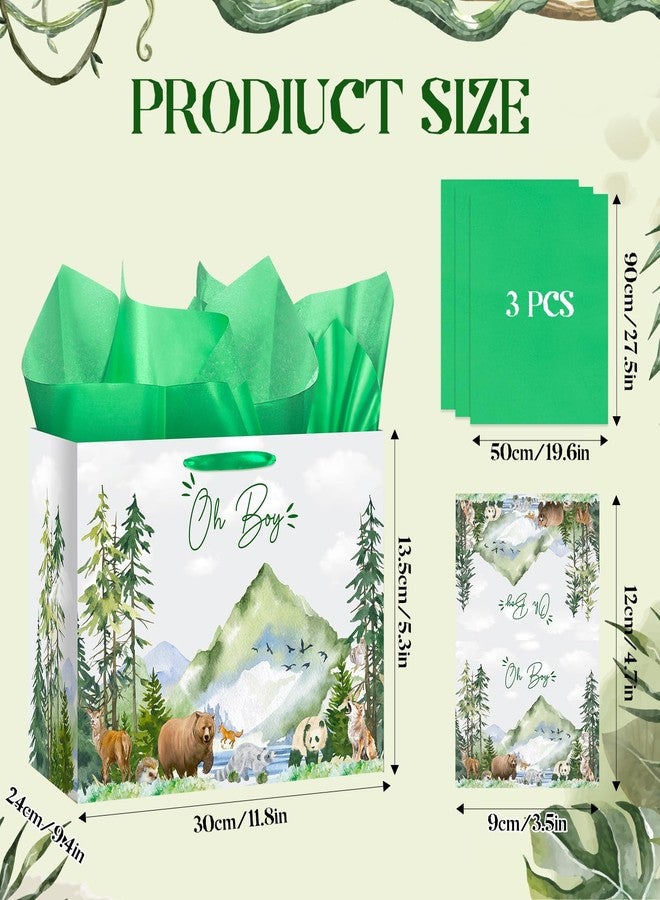 LUUFILx Oh Boy Gift Bags Let The Adventure Begin Awaits Gift Bag with Greeting Card and Tissue Paper Adventure Awaits Decorations Watercolor Greenery Forest Wrapping Paper Bag for Baby Shower Christmas Party - Image 2