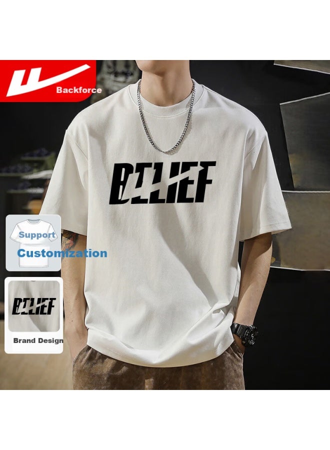 American Retro Short Sleeve T-shirt Men's Large Letter Summer 260g Cotton Loose Breathable Teenage Bottoming Shirt Top - Image 1