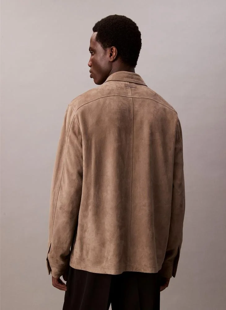 CALVIN KLEIN Long Sleeve Suede Shirt Jacket