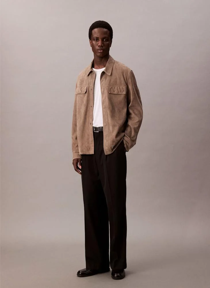 CALVIN KLEIN Long Sleeve Suede Shirt Jacket