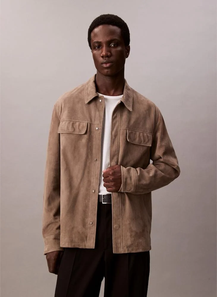 CALVIN KLEIN Long Sleeve Suede Shirt Jacket
