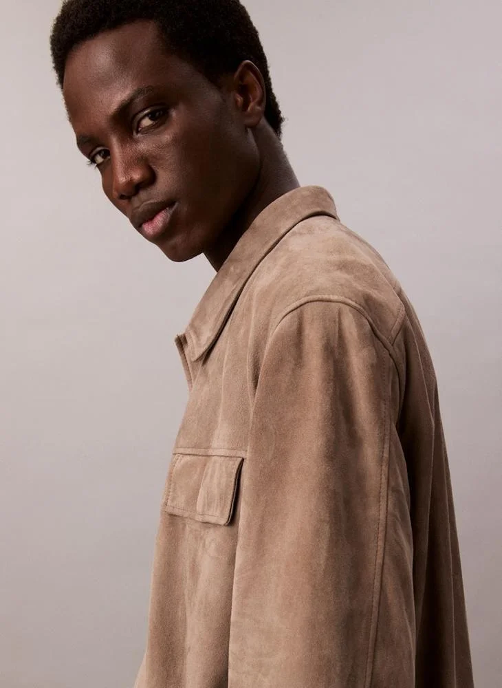 CALVIN KLEIN Long Sleeve Suede Shirt Jacket