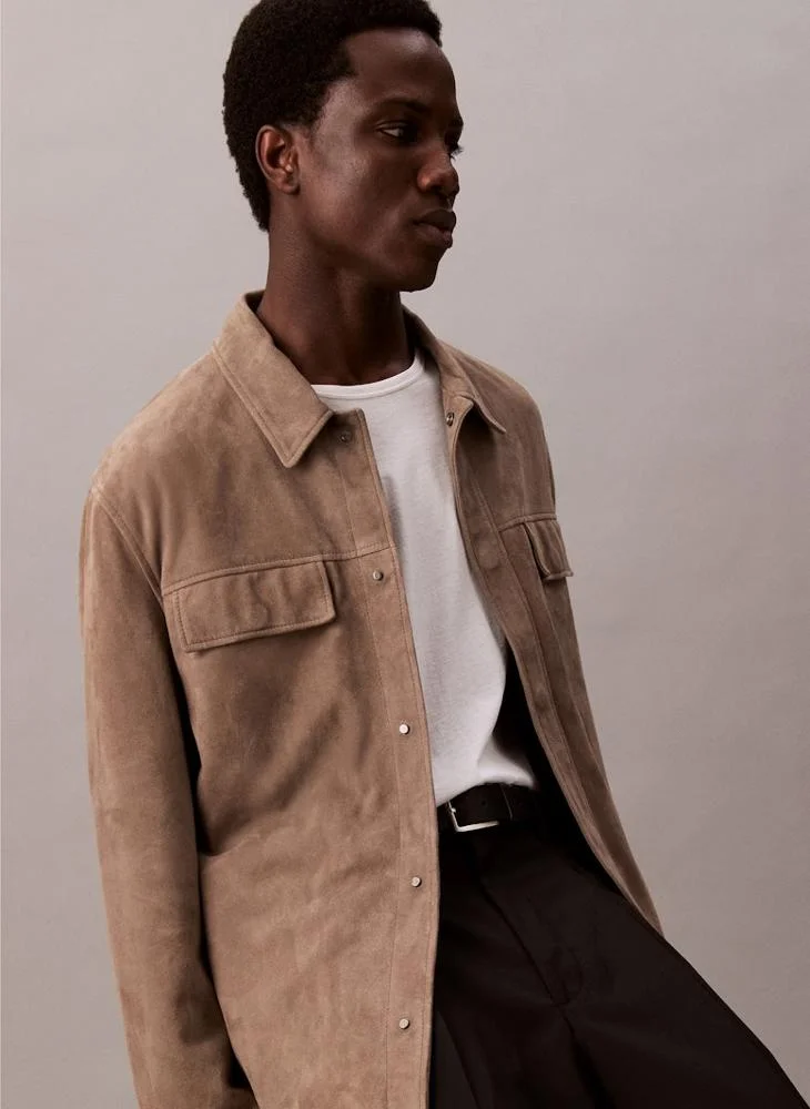 CALVIN KLEIN Long Sleeve Suede Shirt Jacket