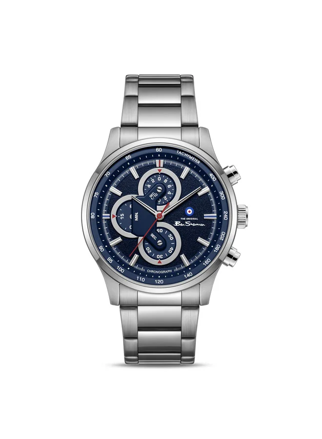 بين شيرمان Brighton Blue Dial Stainless Steel Bracelet Chronograph Watch for Men, 43.5mm