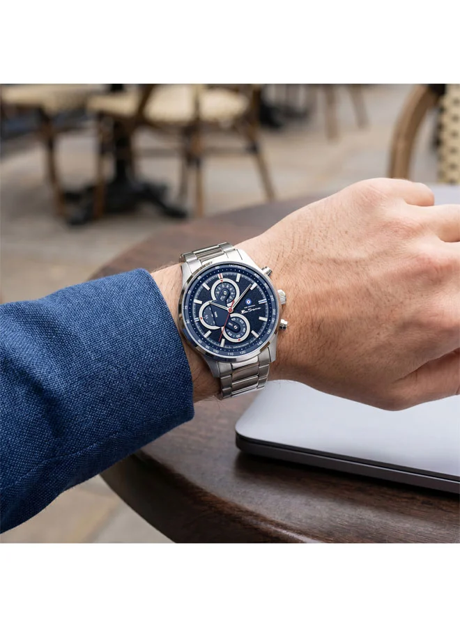Ben Sherman silver Brighton Blue Dial Stainless Steel Bracelet Chronograph Watch for Men, 43.5mm for Men | Best Price UAE