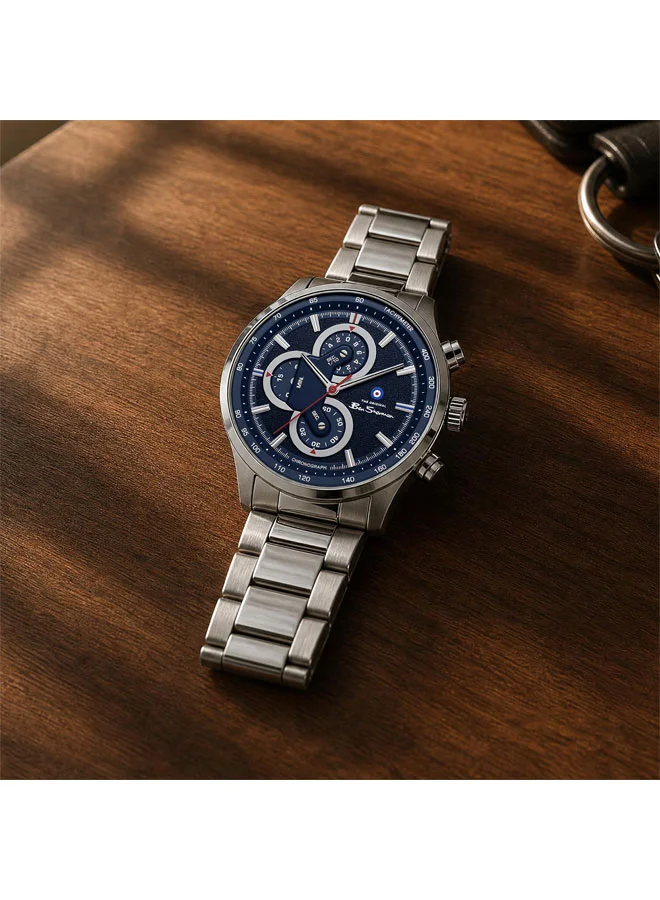 Ben Sherman silver Brighton Blue Dial Stainless Steel Bracelet Chronograph Watch for Men, 43.5mm for Men | Best Price UAE