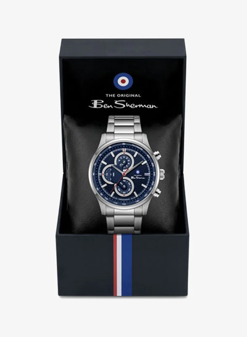 Ben Sherman silver Brighton Blue Dial Stainless Steel Bracelet Chronograph Watch for Men, 43.5mm for Men | Best Price UAE