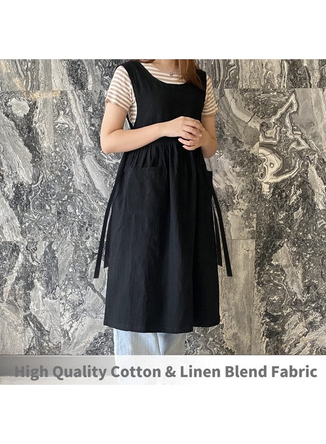 KKTOCHVC Premium Plus Size Apron Adjustable Waistline Bib Apron,Soft Cotton Blend Apron with Pockets (Black) - Image 2