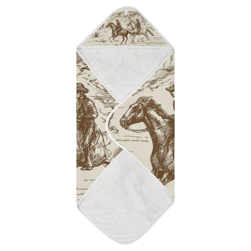 WellDay Western Desert Cowboy Baby Towel Ultra Soft Hooded Towels for Babies  Ultra Absorbent Cotton Bath Towels 30x30 Inch - Image 1