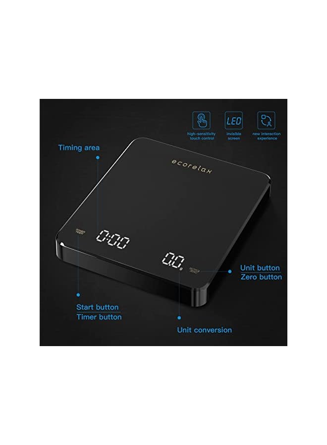 promass Digital Coffee Scale, Rechargeable Pour-Over Coffee Scale with Timer, Drip Coffee Scale with Touch Sensor Operation and Invisible Screen, Measures in Grams, Ounces, and Milliliter - black - Image 5