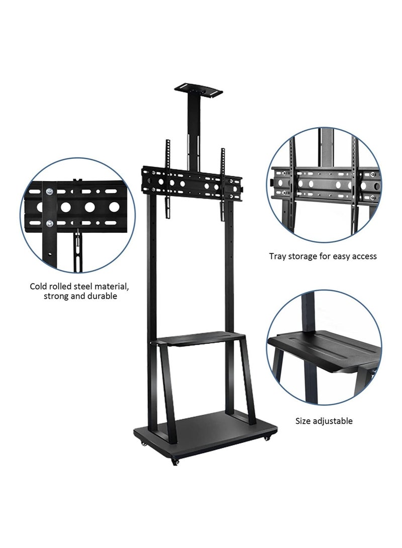 ELTRAZONE Movable TV Cart with Wheels for 42–86 Inch Flat/Curved LED TVs Height Adjustable Shelves Rolling Floor Stand for Commercial or Home Use Holds up to 220 lbs  - Image 5