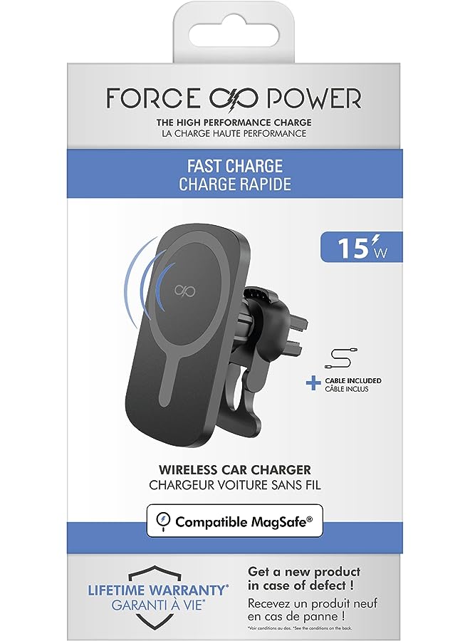 FORCE power 15w magsafe compatible wireless charger & airvent car holder white  - Image 1
