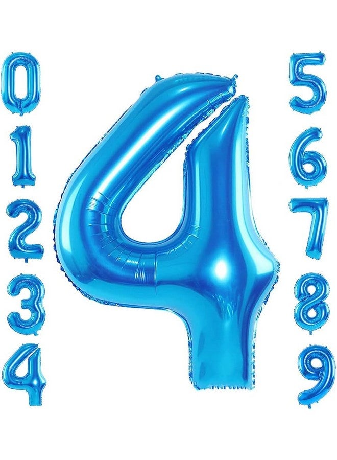 FI - FLICK IN FI - FLICK IN 1 Pc Big Size Number 4 Foil Balloon 32 Inch Large Blue Number Foil Balloon 0 to 9 Number Balloons for Decoration 4th Birthday Anniversary Decoration Items (Pack of 1, Blue)  - Image 1