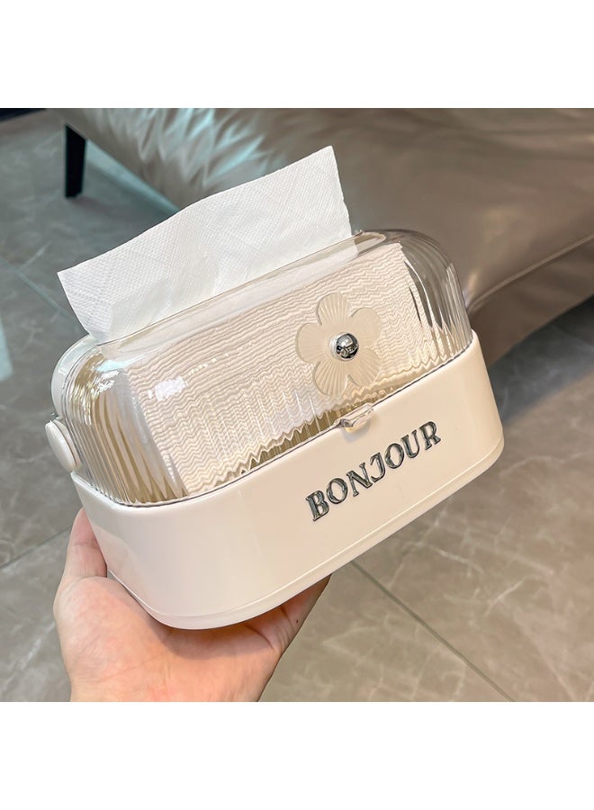 بونجور علبة مناديل فاخرة بتصميم زهري قابلة للفتح من الأعلى، من البلاستيك الأكريليك الشفاف والكريم، لتنظيم المناديل على المكتب أو في الحمام، مربع الشكل، متعددة الاستخدامات، لتخزين ورق التواليت والمنديل، ديكور أنيق للمكتب والمنزل والصالونات - Image 3