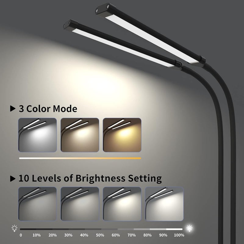 Mojimdo Desk Lamp with Remote, 3 Color & 5 Brightness & 77LED Dimmable Reading Lamp, 15.7'' Flexible Gooseneck with Clamp, Eye-Caring Clip on Light with Adapter for Reading Study Workbench Drafting - Image 2