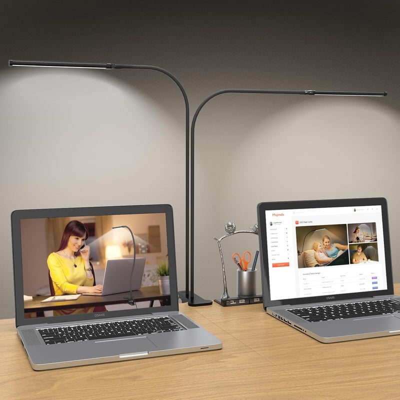 Mojimdo Desk Lamp with Remote, 3 Color & 5 Brightness & 77LED Dimmable Reading Lamp, 15.7'' Flexible Gooseneck with Clamp, Eye-Caring Clip on Light with Adapter for Reading Study Workbench Drafting - Image 1