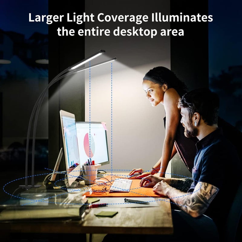 Mojimdo Desk Lamp with Remote, 3 Color & 5 Brightness & 77LED Dimmable Reading Lamp, 15.7'' Flexible Gooseneck with Clamp, Eye-Caring Clip on Light with Adapter for Reading Study Workbench Drafting - Image 5