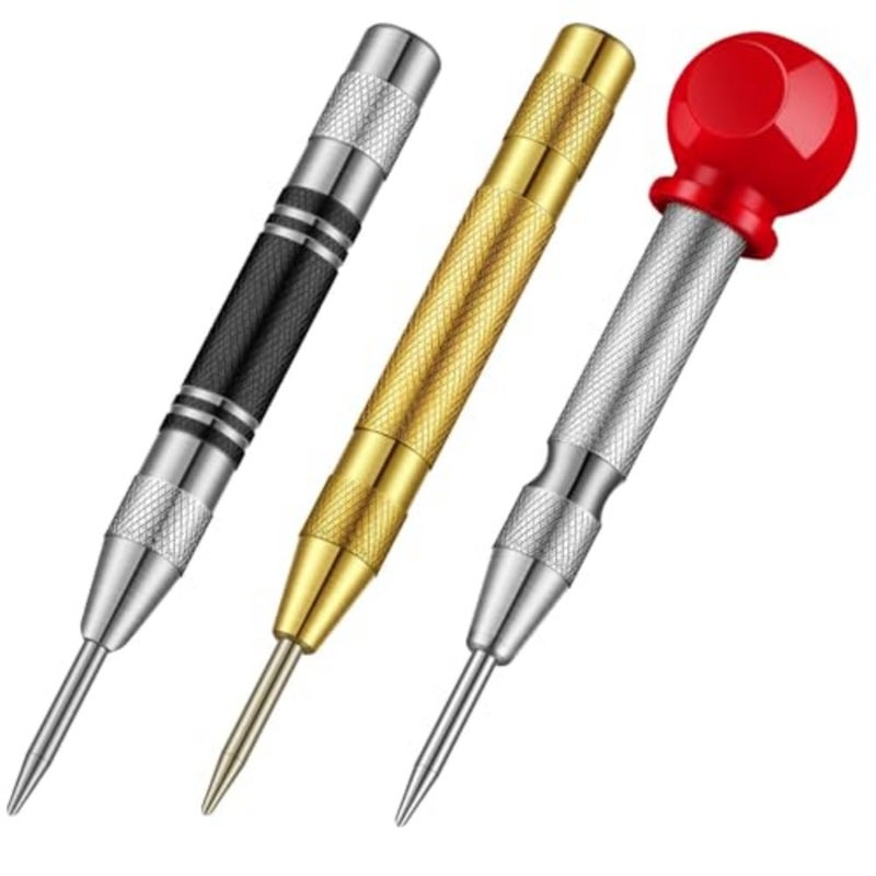 3 Pack Center Punch Spring Loaded Automatic Punch 5 Inches Crushing Hand Tool Center Hole Punch for Wood Metal Awl Puncher with Cushion Cap Adjustable Tension - Image 1