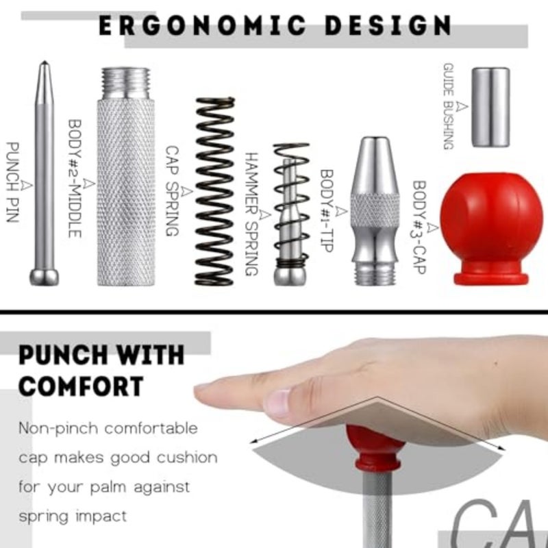 3 Pack Center Punch Spring Loaded Automatic Punch 5 Inches Crushing Hand Tool Center Hole Punch for Wood Metal Awl Puncher with Cushion Cap Adjustable Tension - Image 2