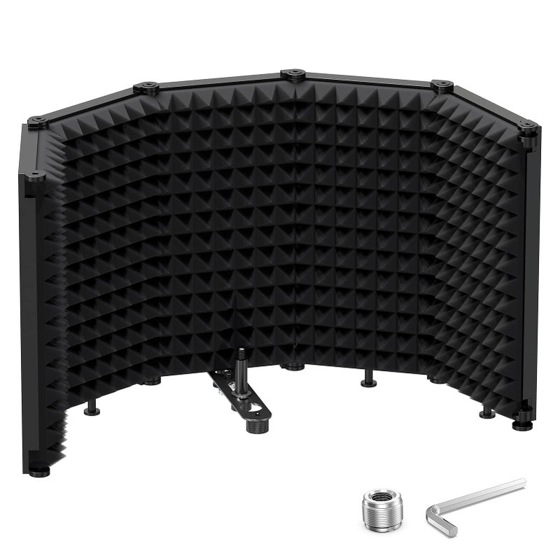 Moukey Microphone Insulation Sound Insulation Sound Shield Isolation, 5 Sides Microphone Sound-Absorbing Foam Reflector for Recording Studio, Podcasts, Vocals and Broadcasting - Image 1