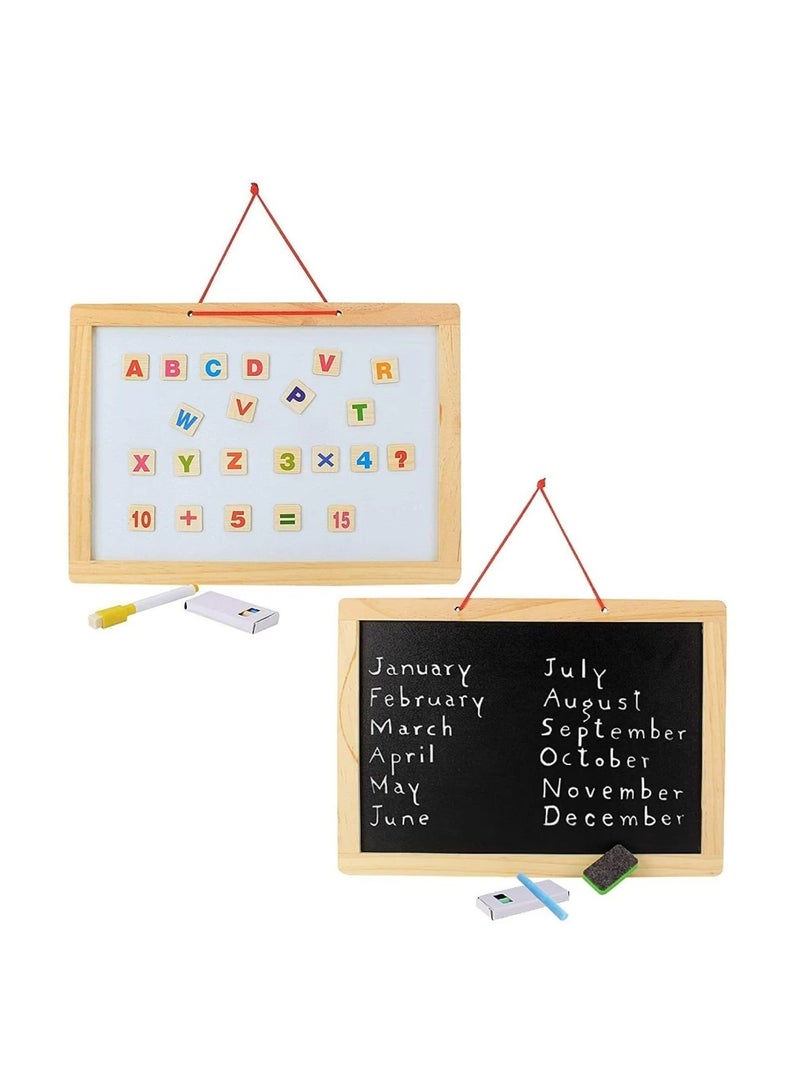 Wood Easel Magnetic Drawing Whiteboard And Blackboard With Acessories  - Image 2