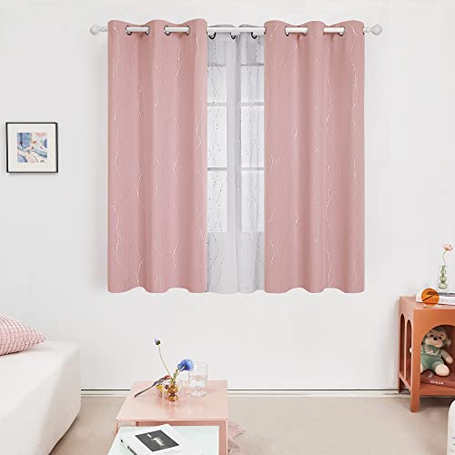 Deconovo Pink Curtains, Blackout Drapes, Thermal Insulated Soundproof Curtain, Silver Wave Dots Print, 42 x 72 Inch Long, Machine Washable Window Panels for Girls Bedroom Living Room Nursery, Set of 2 - Image 2