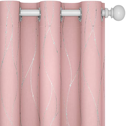 Deconovo Pink Curtains, Blackout Drapes, Thermal Insulated Soundproof Curtain, Silver Wave Dots Print, 42 x 72 Inch Long, Machine Washable Window Panels for Girls Bedroom Living Room Nursery, Set of 2 - Image 5