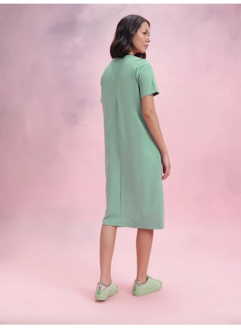 Mint Green Short-Sleeve Dress for Women - Casual & Chic Solid Color Dress - Image 3