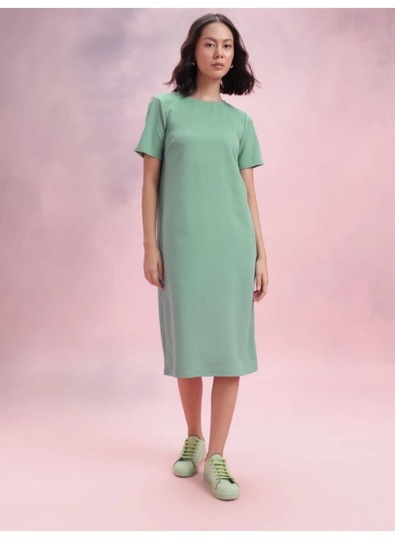 Mint Green Short-Sleeve Dress for Women - Casual & Chic Solid Color Dress - Image 5