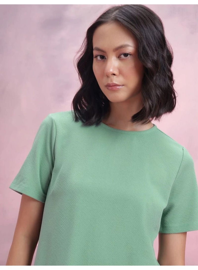 Mint Green Short-Sleeve Dress for Women - Casual & Chic Solid Color Dress - Image 4