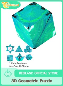 Bebiland 3D Geometric Puzzle Rubik's Cube with 72 Shapes, Magnetic Magic Cube with Fold and Rotate Easily, Environmentally Friendly Materials Changeable Cube Toys for Kids, Green  - Image 1