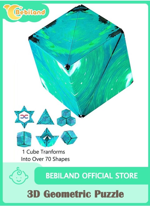 3D Geometric Puzzle Rubik's Cube with 72 Shapes, Magnetic Magic Cube with Fold and Rotate Easily, Environmentally Friendly Materials Changeable Cube Toys for Kids, Green