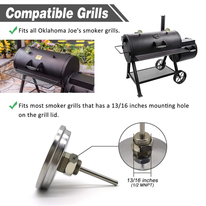 WEMEIKIT 3 1/8” Accurate Luminous BBQ Thermometer Gauge for Oklahoma Joe’s Smokers 3695528R06 & Most Charcoal Pellet Wood Pit Smoker Grills, 1/2 NPT Male Thread Temperature Gauge Replacement, Grill Thermostat - Image 5