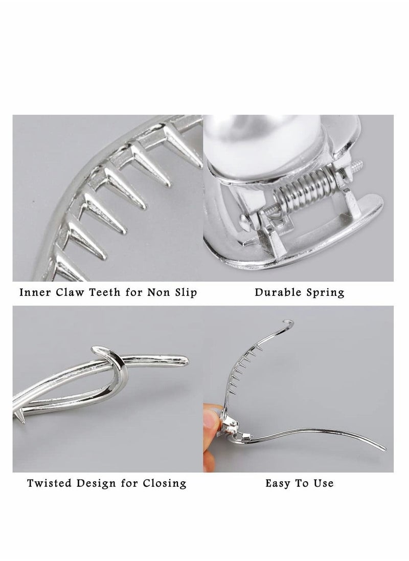 NIBEMINENT - Hairpin Pearl Barrettes for Women French Hair Clips Moon Pearls Pins Thin & Thick Hair, 4 Pcs, Silver&Gold - Image 1