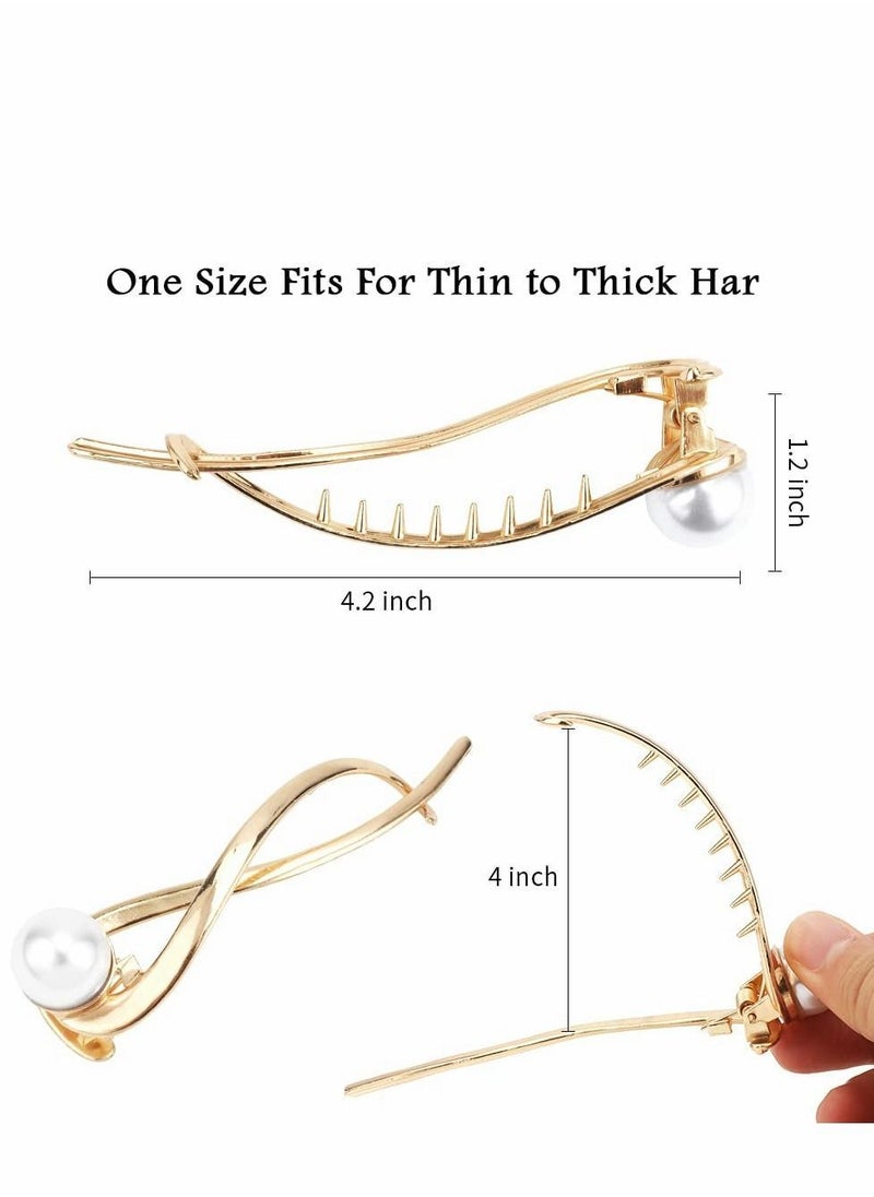 NIBEMINENT - Hairpin Pearl Barrettes for Women French Hair Clips Moon Pearls Pins Thin & Thick Hair, 4 Pcs, Silver&Gold - Image 1