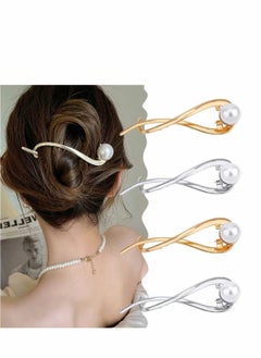 Hairpin Pearl Barrettes for Women French Hair Clips Moon Pearls Pins Thin & Thick Hair, 4 Pcs, Silver&Gold