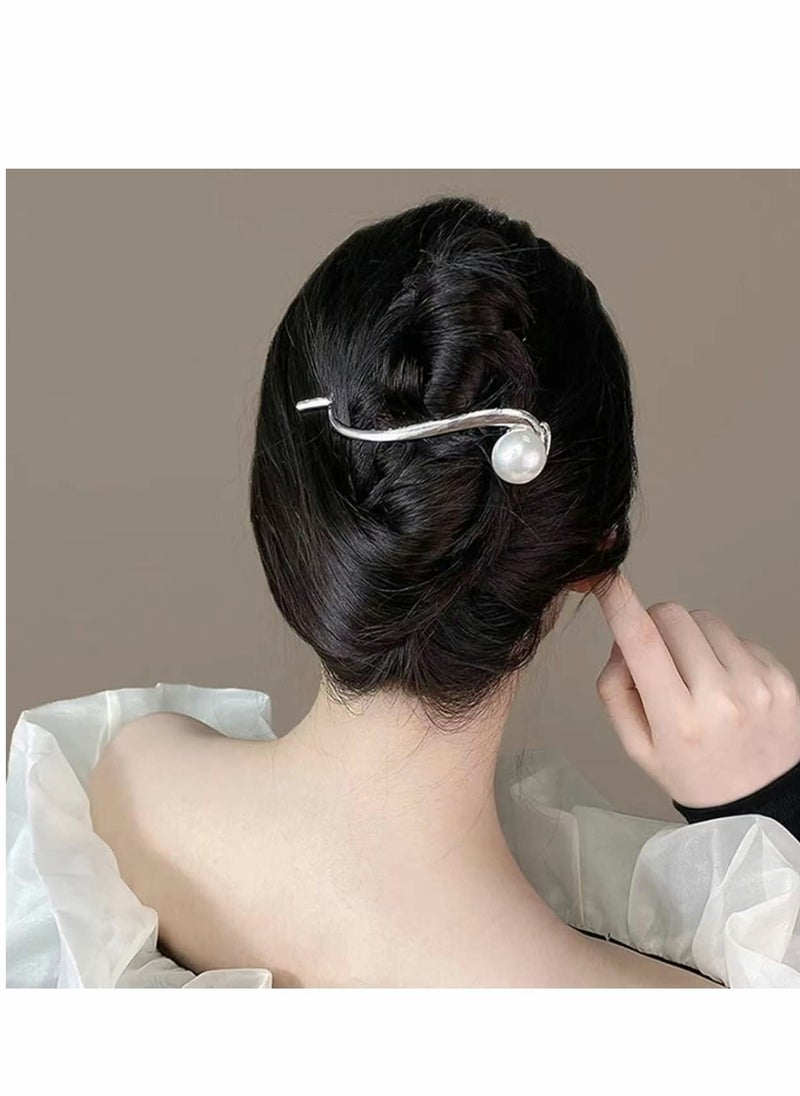 NIBEMINENT - Hairpin Pearl Barrettes for Women French Hair Clips Moon Pearls Pins Thin & Thick Hair, 4 Pcs, Silver&Gold - Image 1