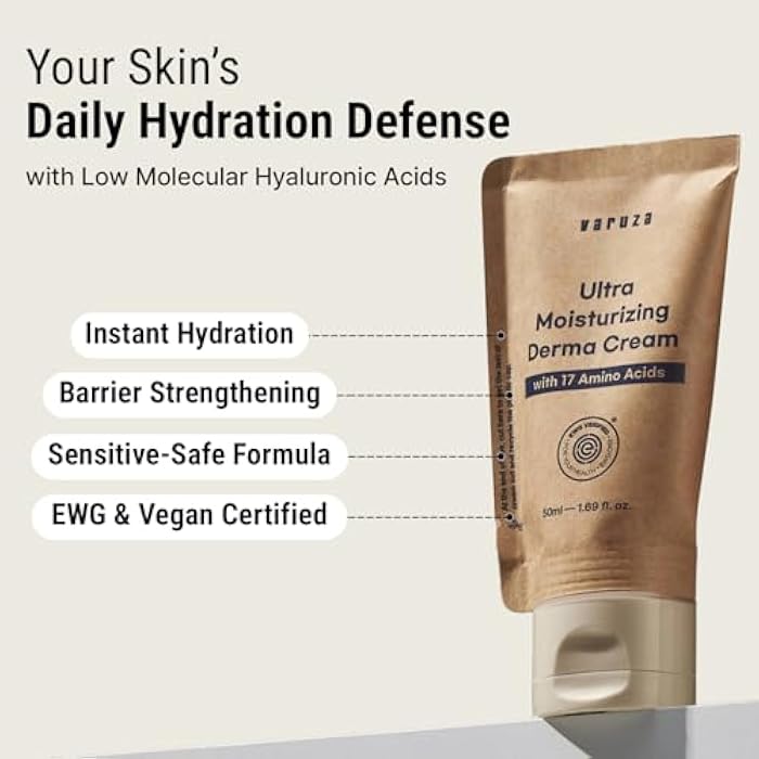 VARUZA Ultra Moisturizing Derma Facial Cream – Oil Free Deep Hydrating Face Moisturizer – Vegan, EWG Verified Product Korea Skin Care with Hyaluronic Acid, Amino Acids, Non-Sticky Unscented Lotion - Image 3