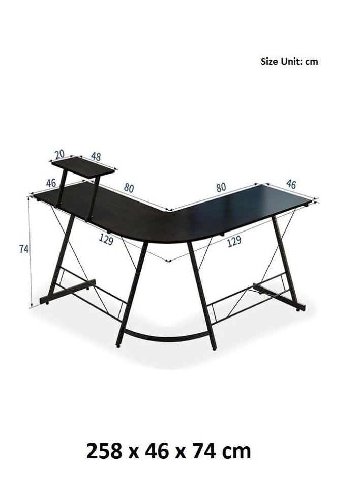 میز کامپیوتر مدرن L شکل برای گیمینگ و دفتر خانگی – Modern L-Shaped Gaming Computer Desk with Monitor Stand, Ergonomic Corner Workstation, MDF + Metal Frame, ضد خش، ضد آب، مونتاژ آسان، ابعاد 258x46x74 سانتی‌متر (مشکی) - Image 2