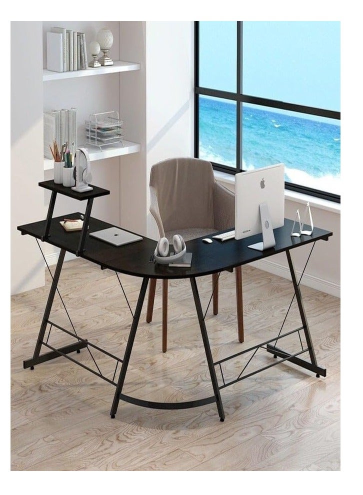میز کامپیوتر مدرن L شکل برای گیمینگ و دفتر خانگی – Modern L-Shaped Gaming Computer Desk with Monitor Stand, Ergonomic Corner Workstation, MDF + Metal Frame, ضد خش، ضد آب، مونتاژ آسان، ابعاد 258x46x74 سانتی‌متر (مشکی) - Image 3