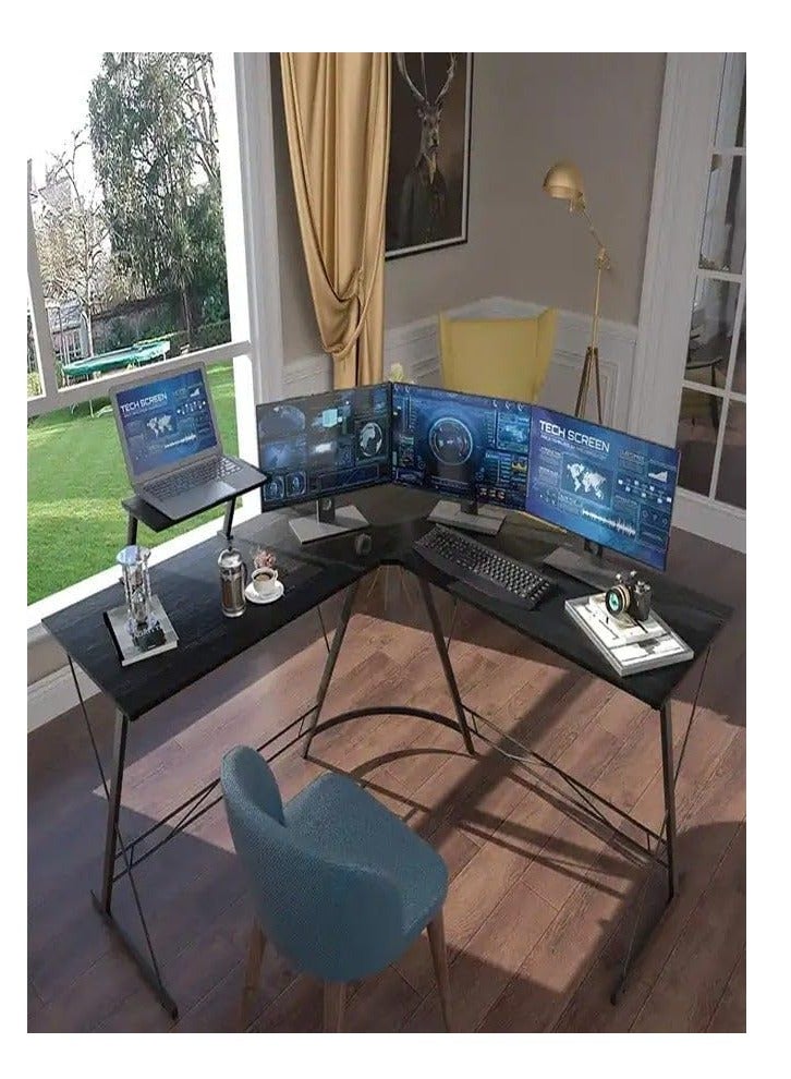 میز کامپیوتر مدرن L شکل برای گیمینگ و دفتر خانگی – Modern L-Shaped Gaming Computer Desk with Monitor Stand, Ergonomic Corner Workstation, MDF + Metal Frame, ضد خش، ضد آب، مونتاژ آسان، ابعاد 258x46x74 سانتی‌متر (مشکی) - Image 4
